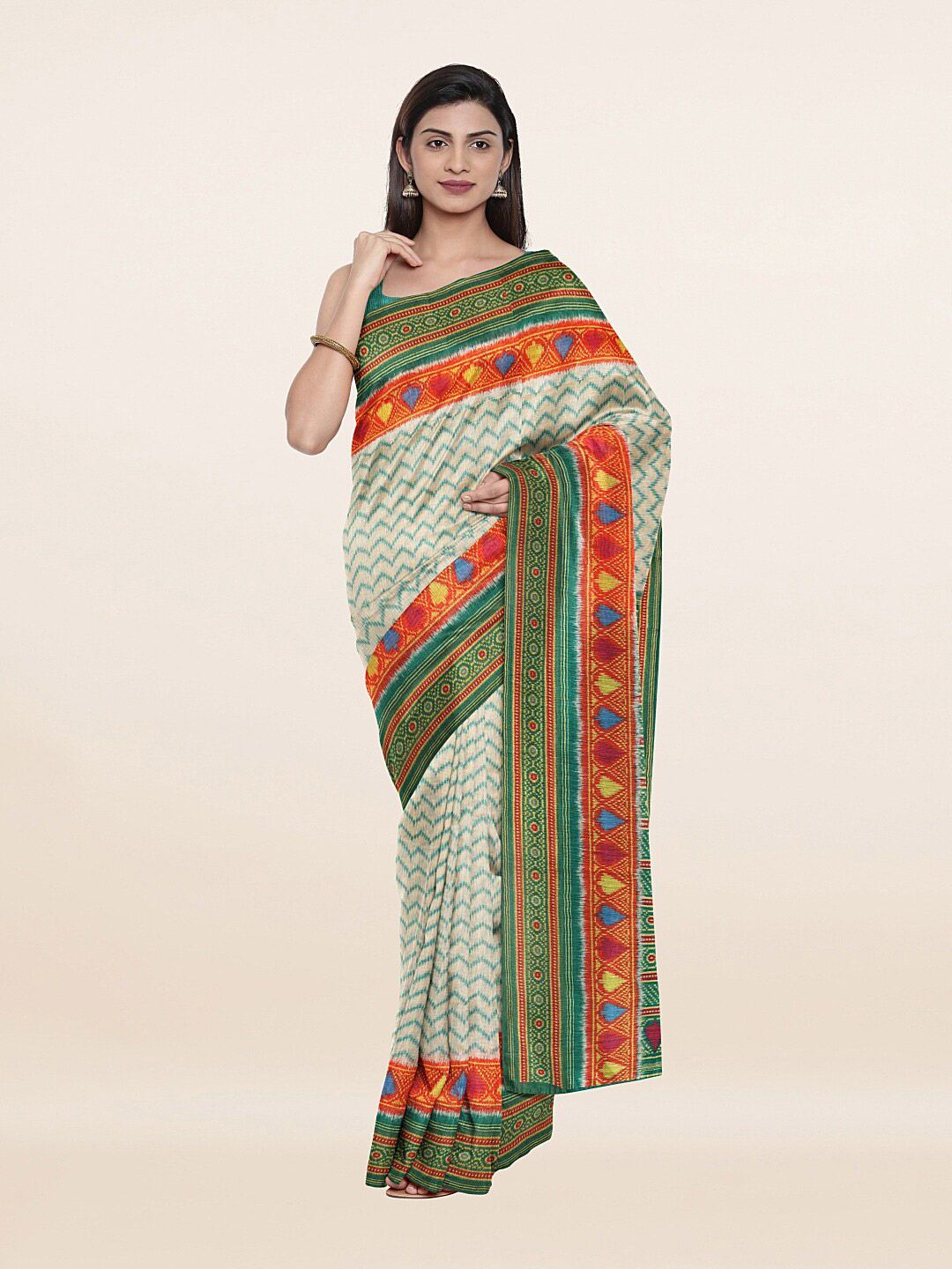 Pothys Green & Orange Art Silk Saree Price in India