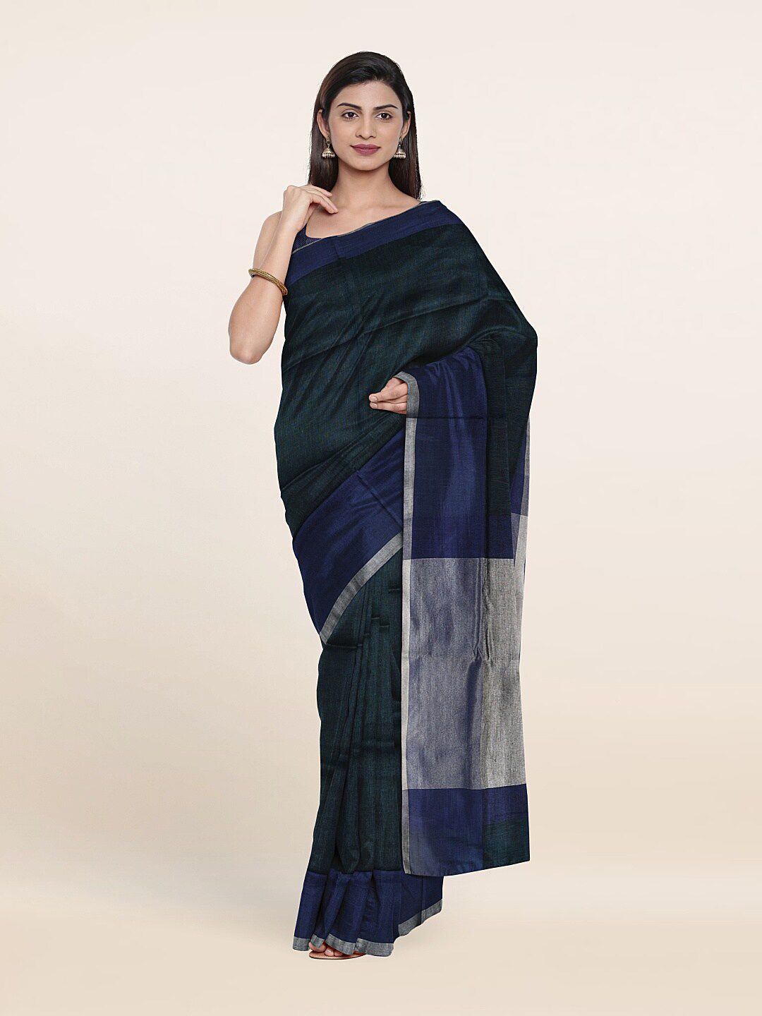 Pothys Navy Blue Linen Blend Saree Price in India