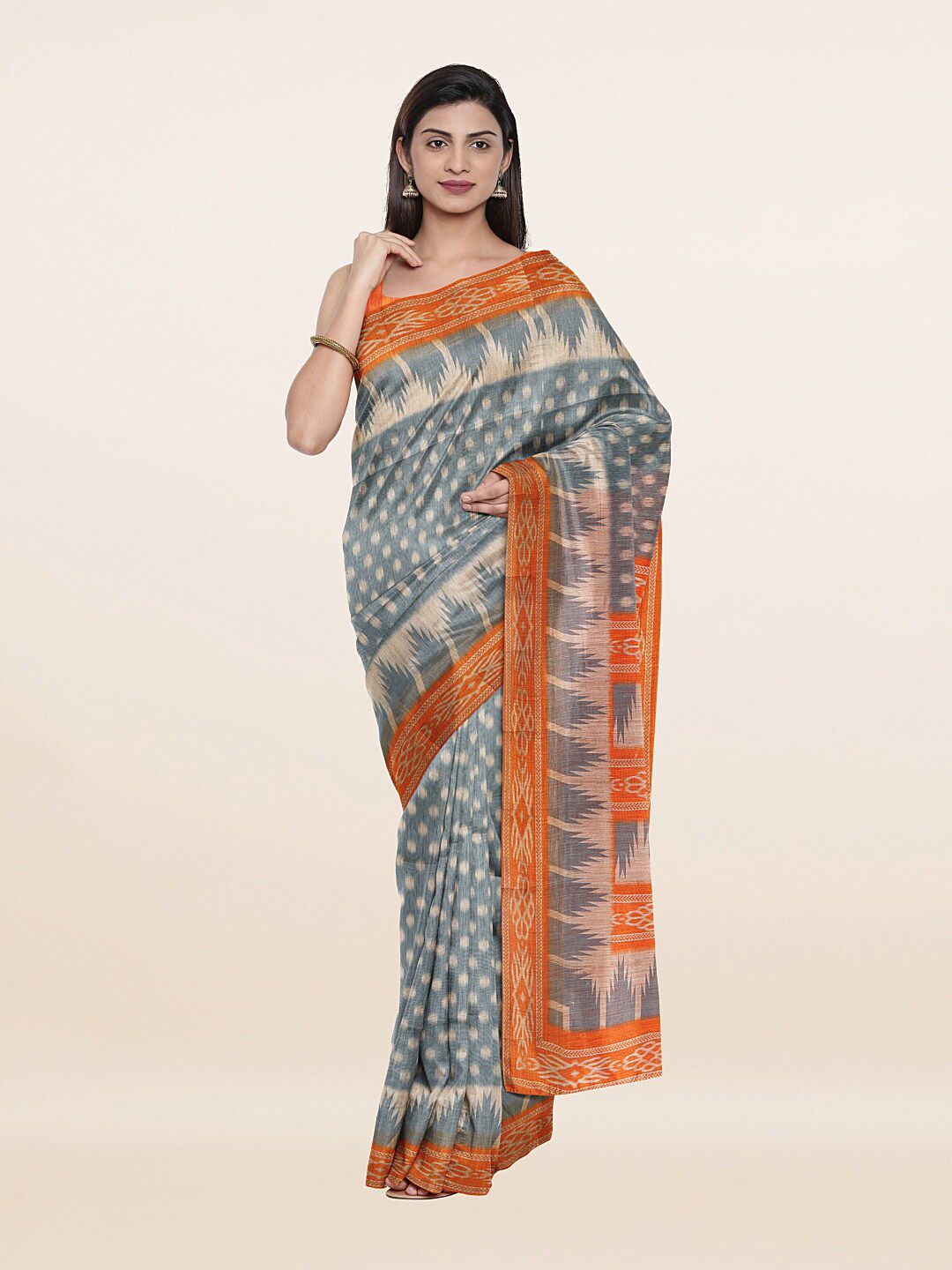 Pothys Women Grey & Orange Art Silk Saree Price in India