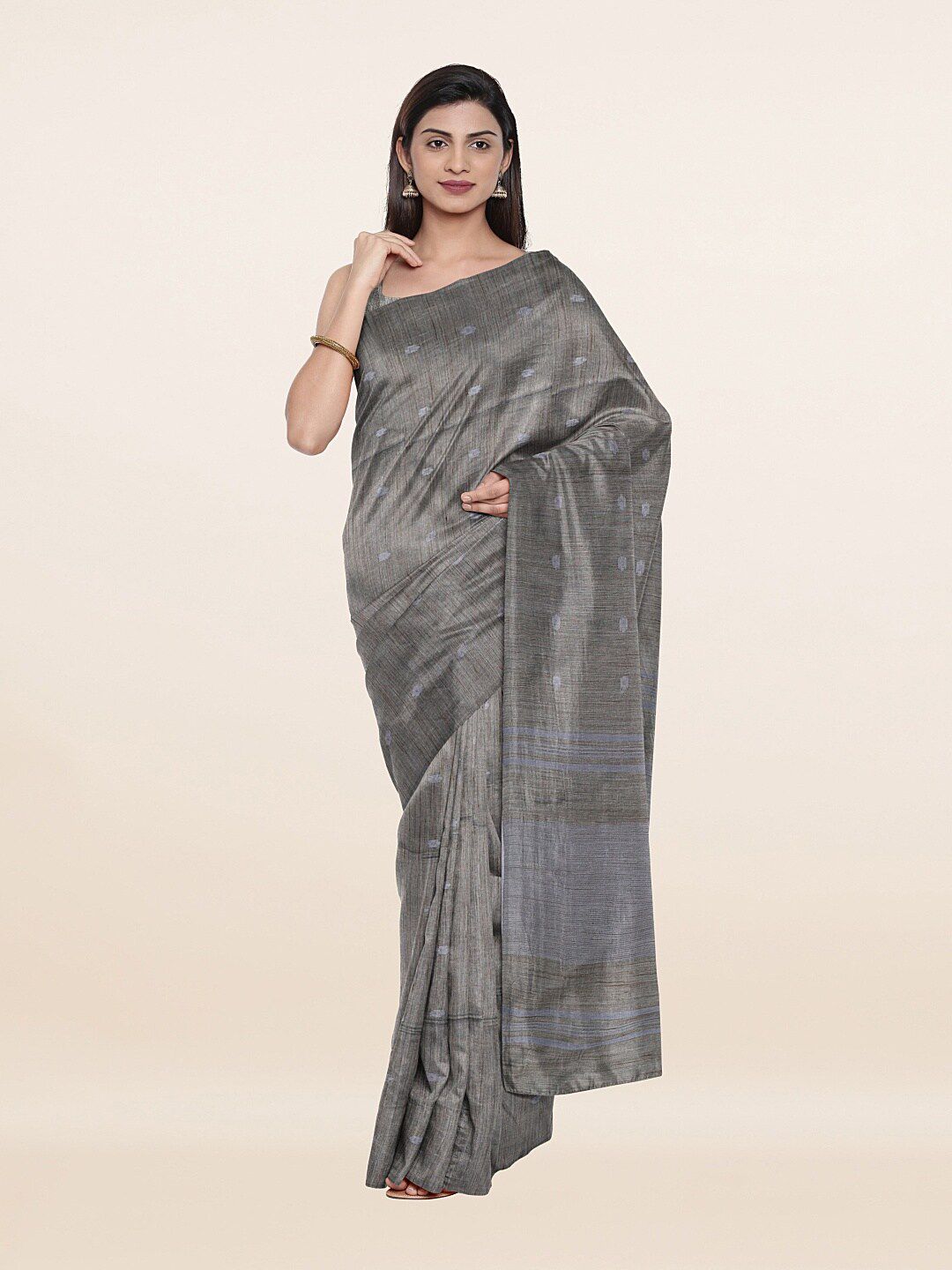 Pothys Women Grey & White Woven Design Art Silk Saree Price in India