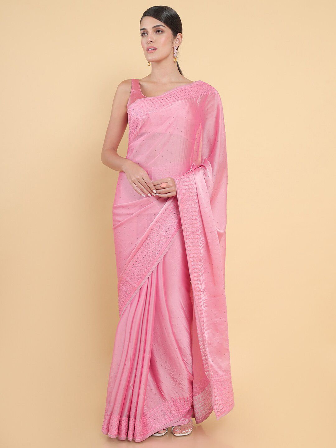 Soch Pink Embellished Beads and Stones Pure Georgette Saree Price in India