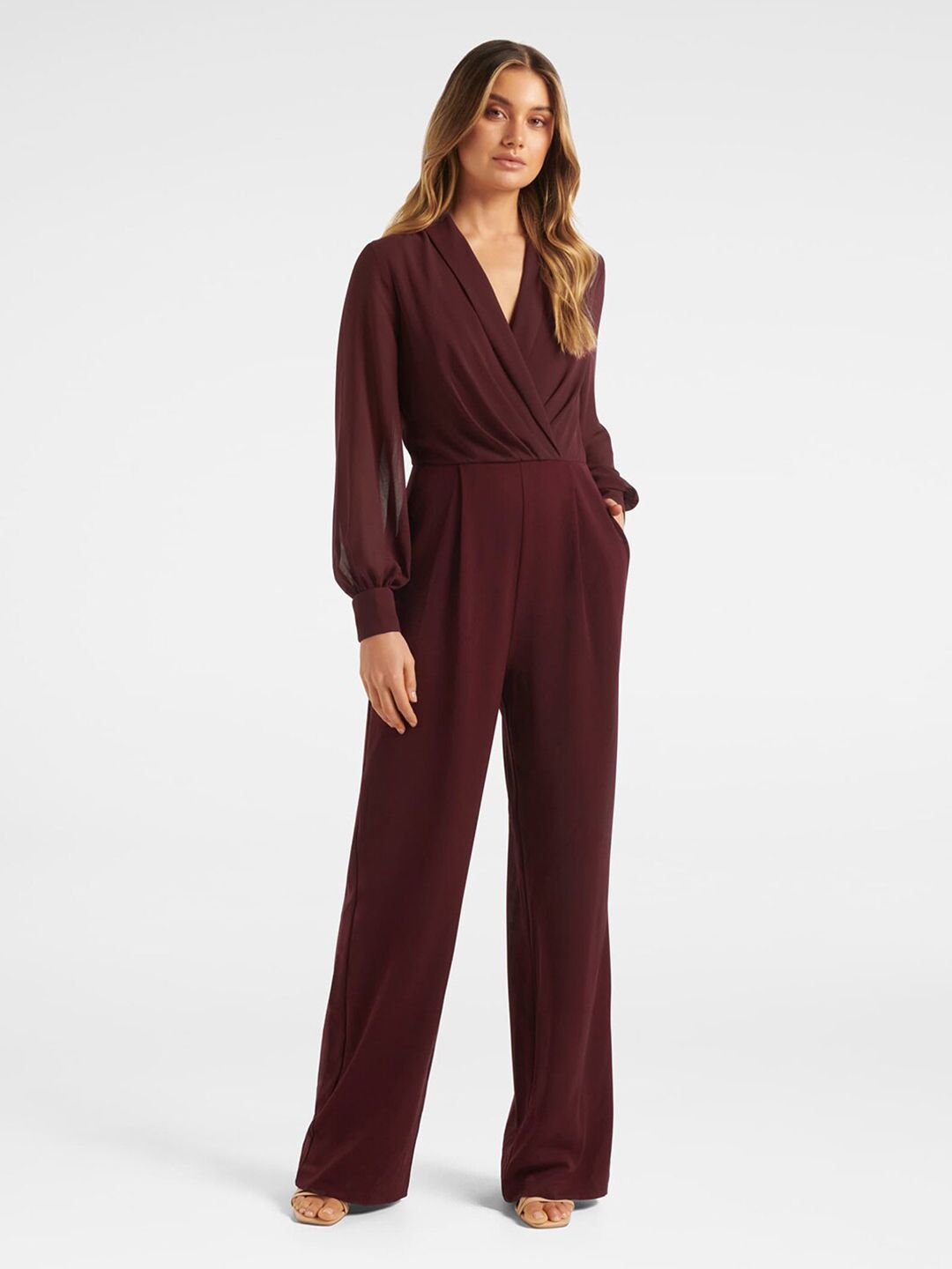 Forever New Maroon Basic Jumpsuit Price in India