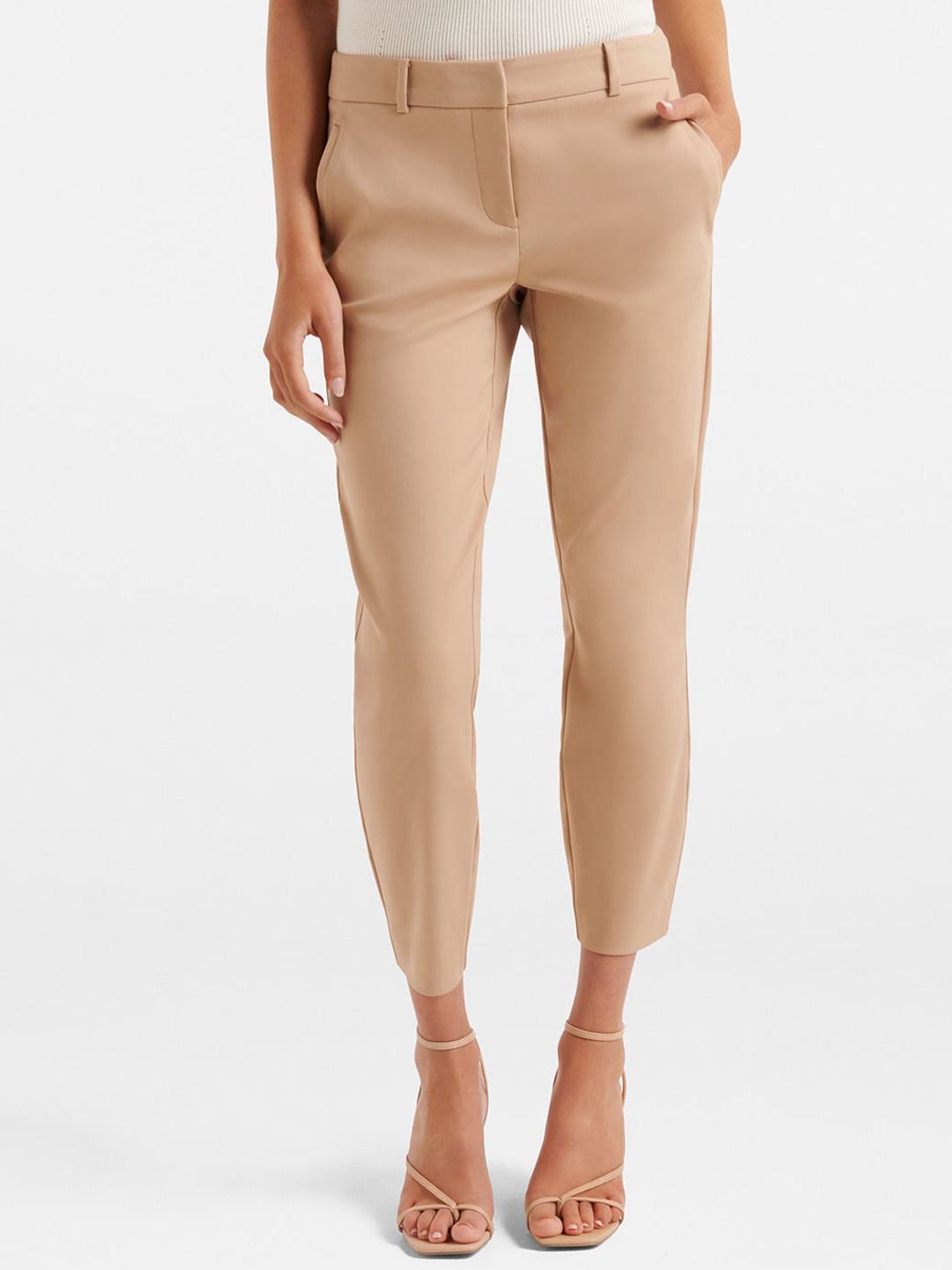 Forever New Women Beige Slim Fit High-Rise Trousers Price in India