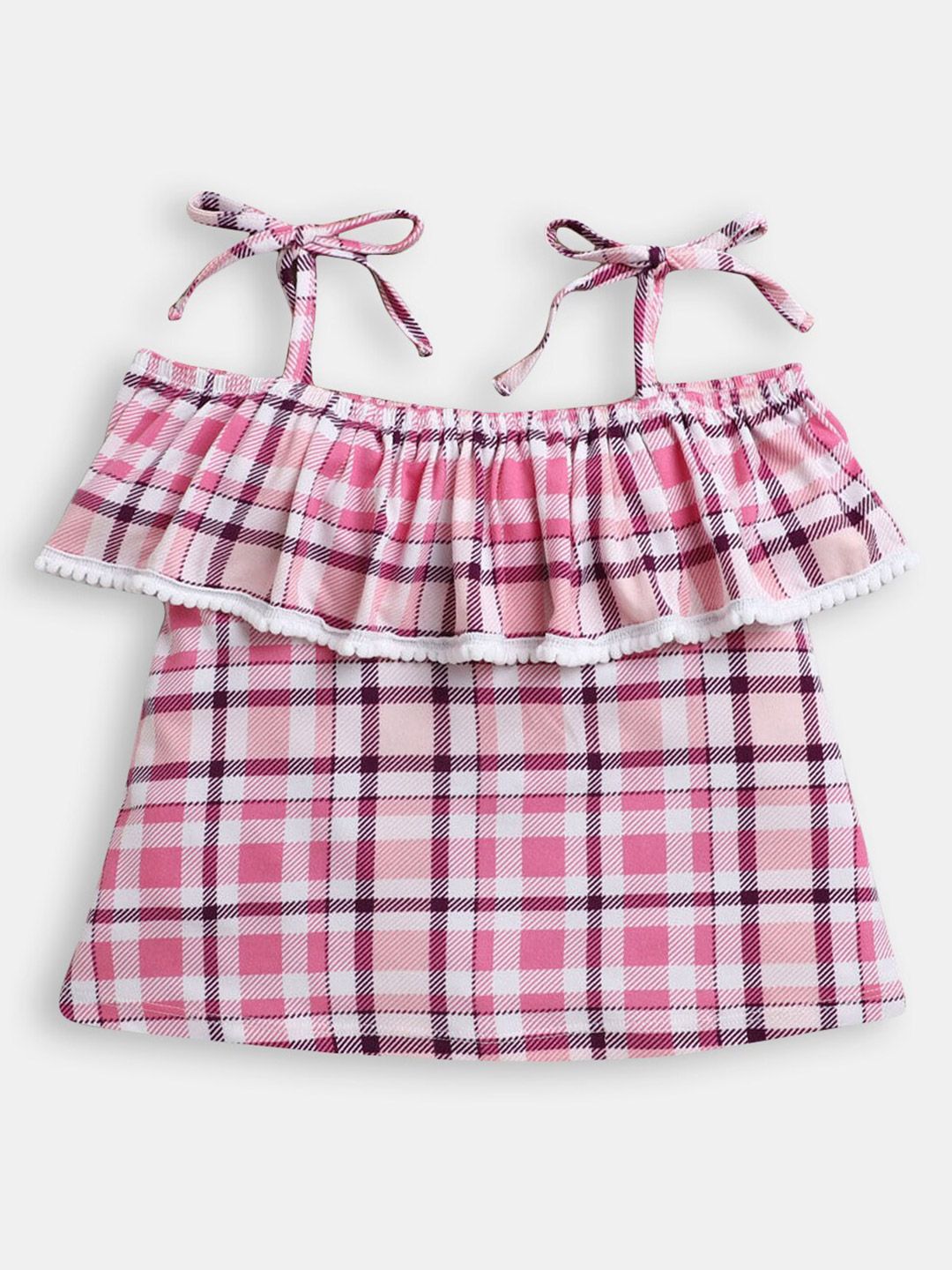 Hopscotch Girls Red & Pink Checked Top Price in India