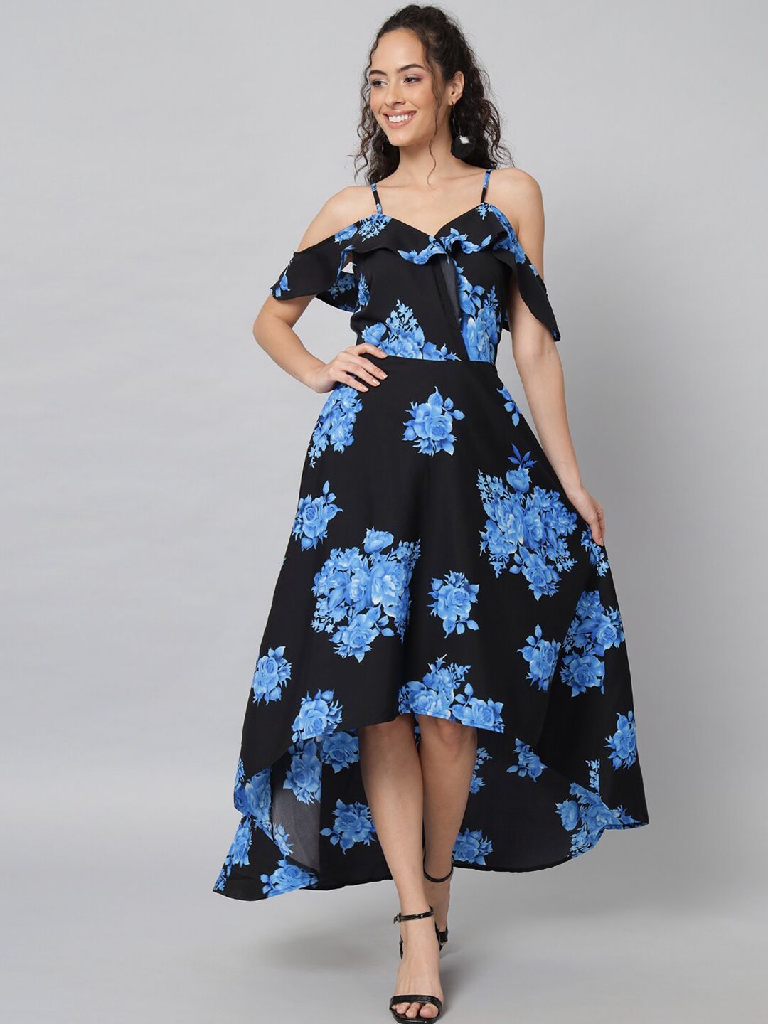 Emeros Black Floral Crepe Maxi Dress Price in India