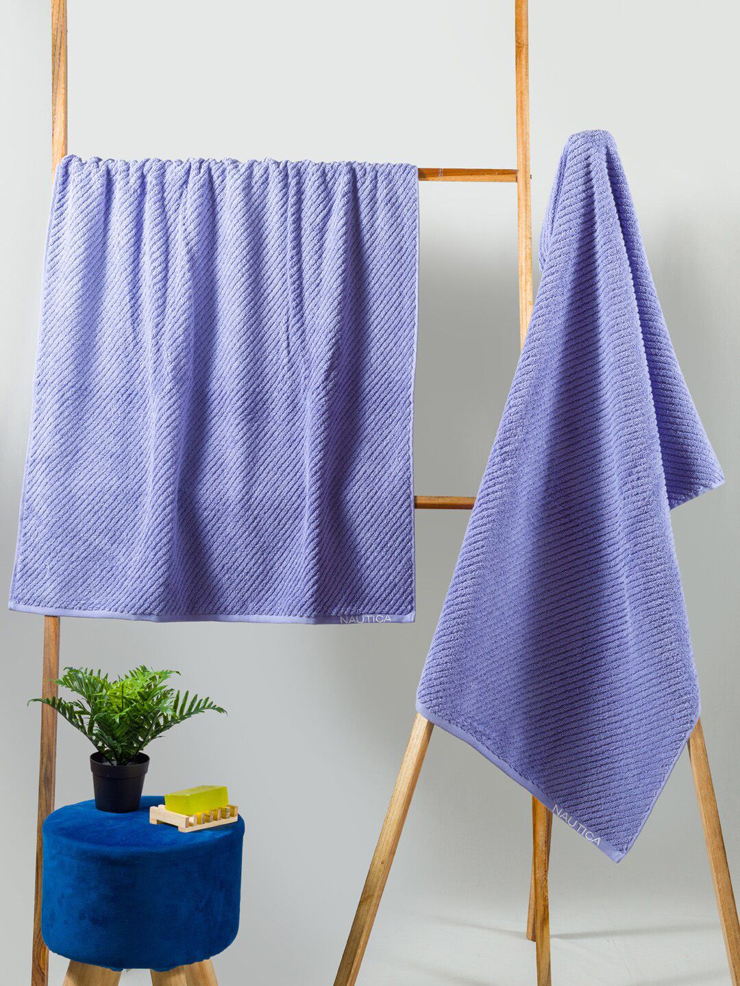 Nautica Adults Set Of 2 Violet Solid Pure Cotton 600 GSM Bath Towels Price in India