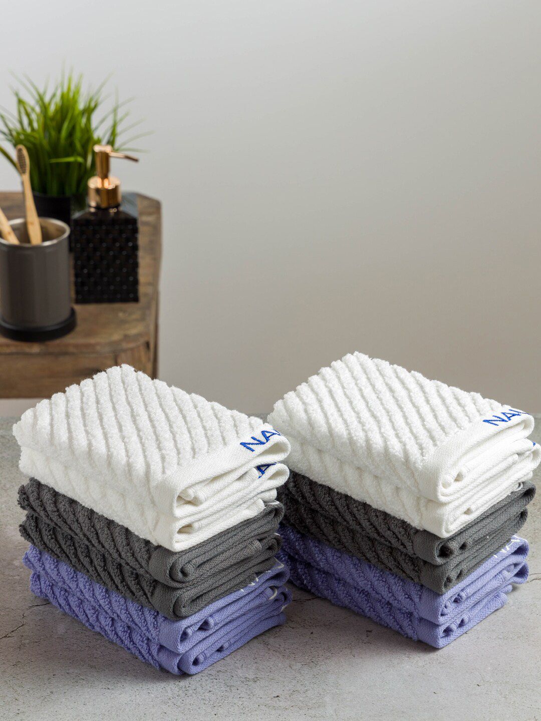 Nautica Set Of 12 Solid 600 GSM Pure Cotton Face Towels Price in India