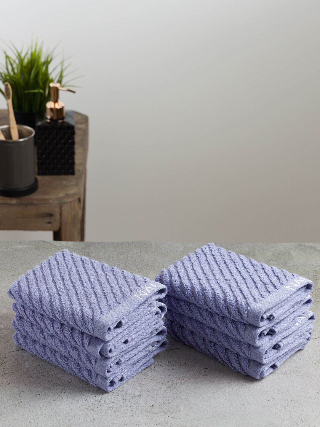 Nautica Blue Set Of 8 Striped 600 GSM Pure Cotton Face Towels Price in India