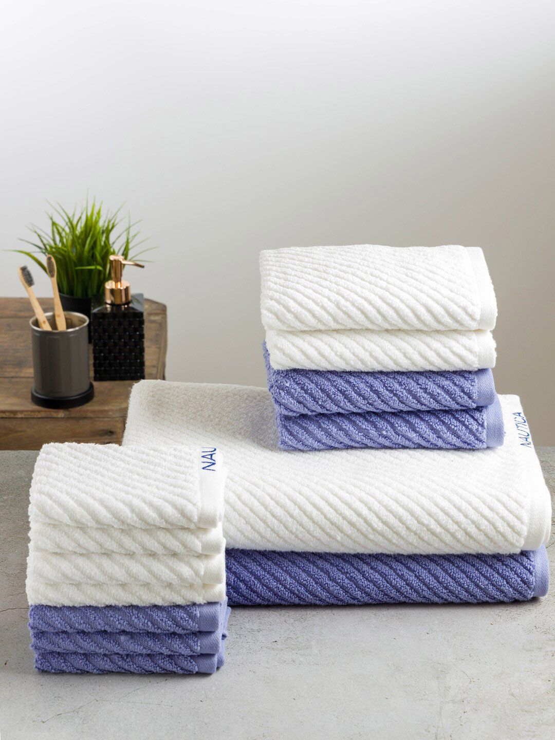Nautica Set Of 14 Solid Cotton 600 GSM Towel Set Price in India