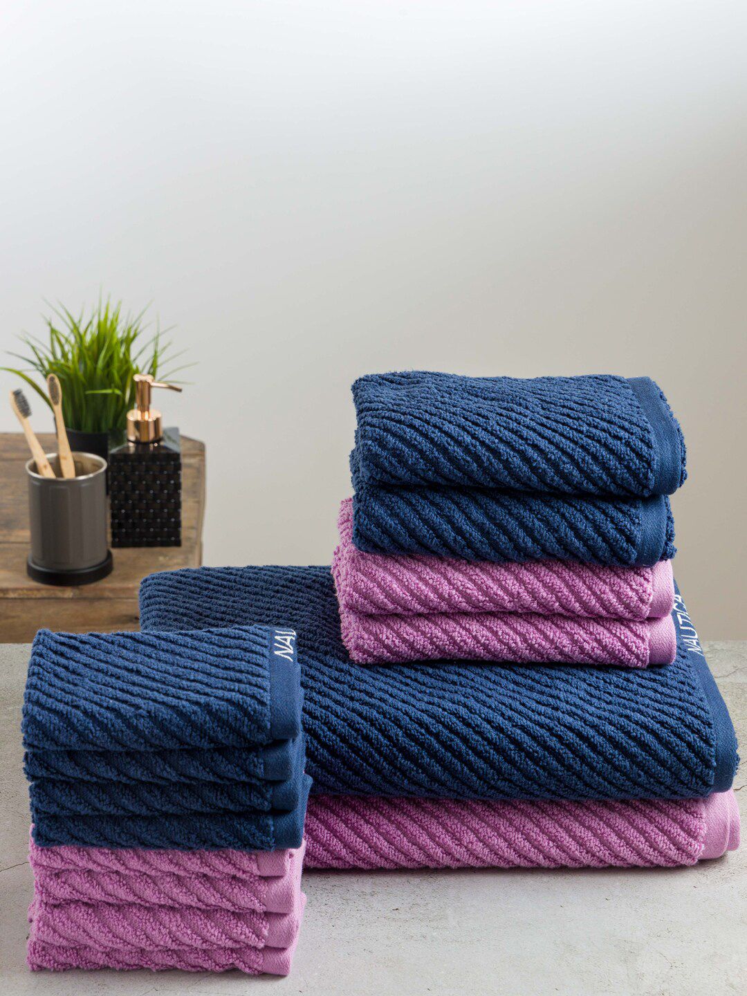 Nautica Set OF 14 Solid Pure Cotton 600 GSM Towel Set Price in India