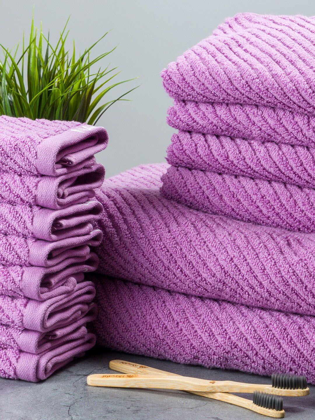 Nautica Set Of 14 Purple Solid Cotton 600 GSM Towel Set Price in India
