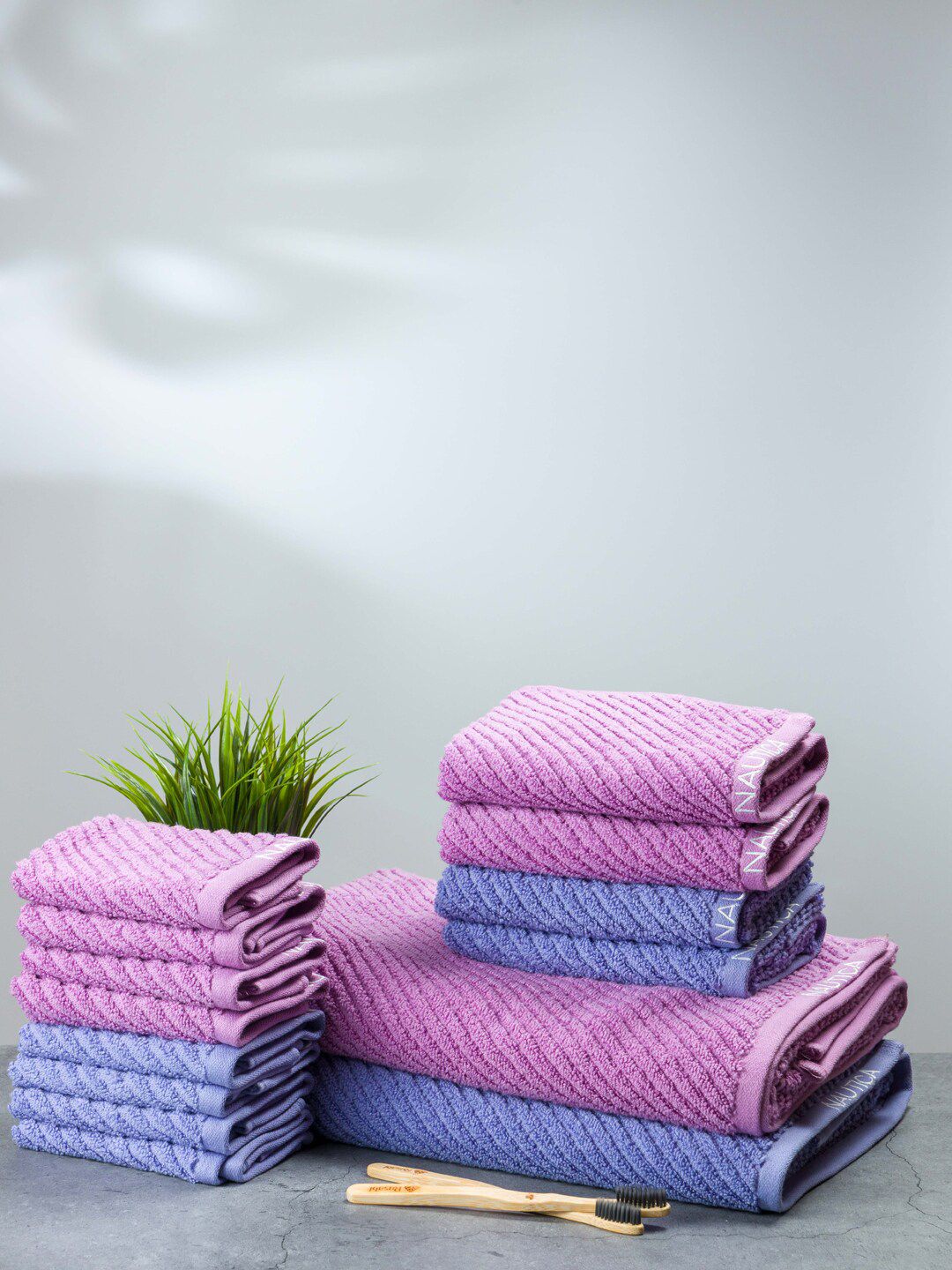 Nautica Set Of 14 Striped 600 GSM Cotton Towel Set Price in India
