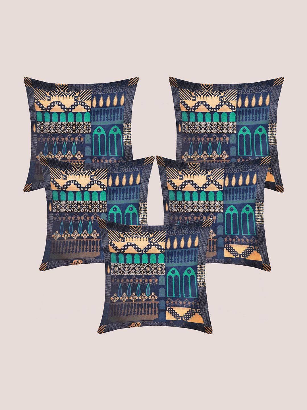 Molcha Blue & Green Set of 5 Quirky Square Cushion Covers Price in India