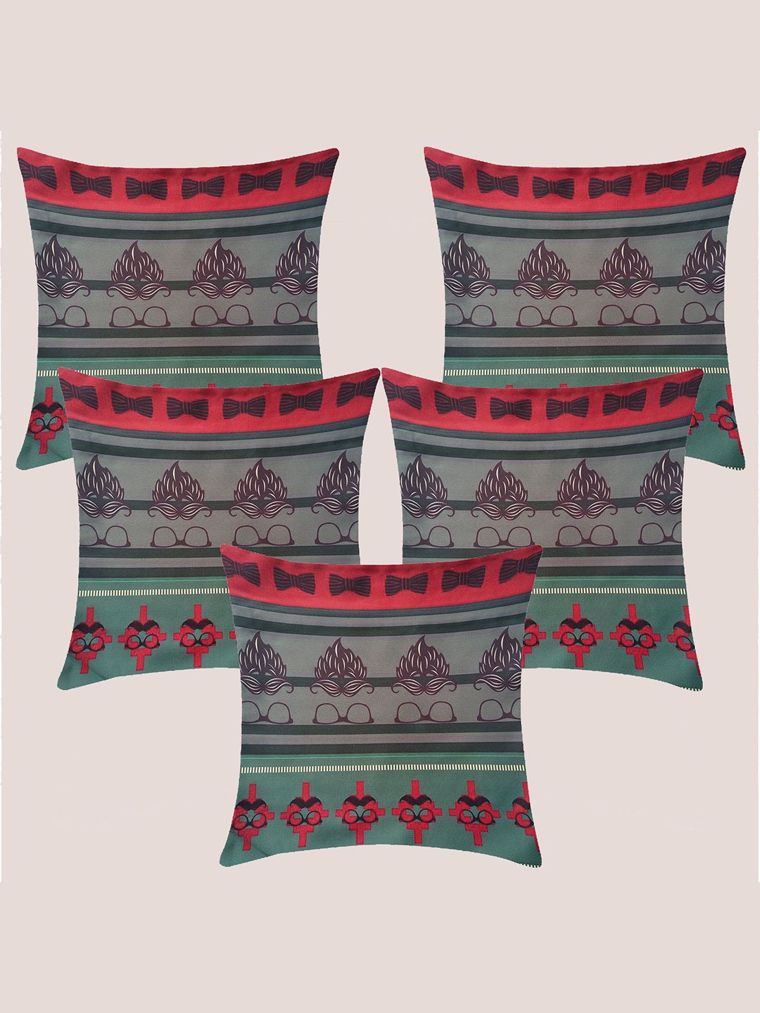 Molcha Green & Pink Set of 5 Quirky Square Cushion Covers Price in India