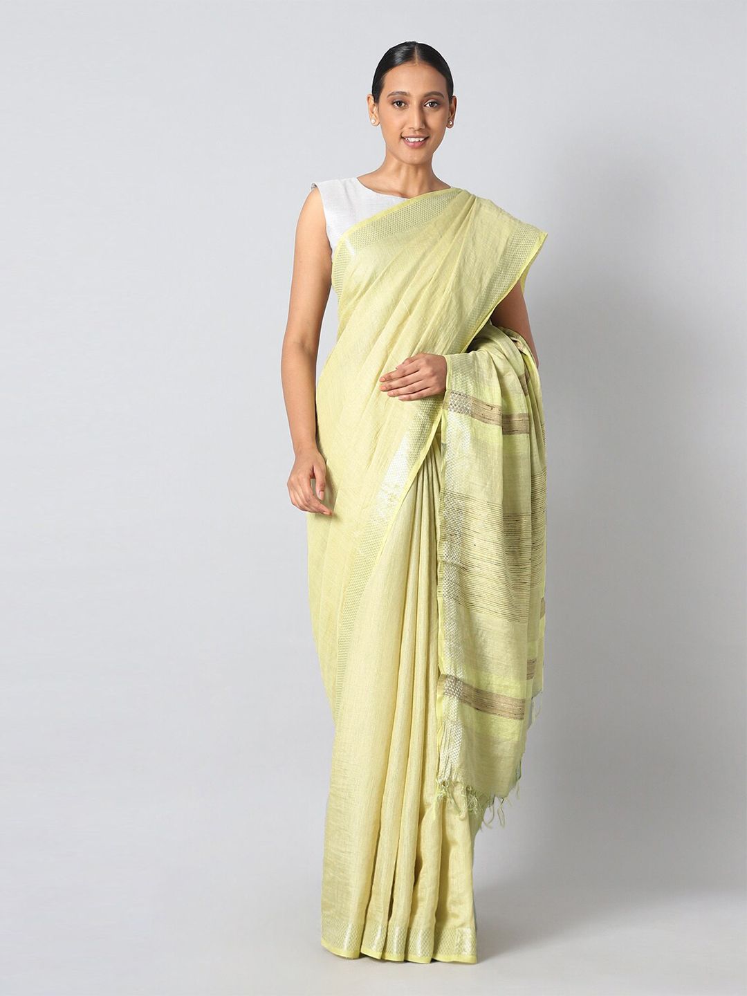 Taneira Yellow Pure Silk Bhagalpuri Saree Price in India