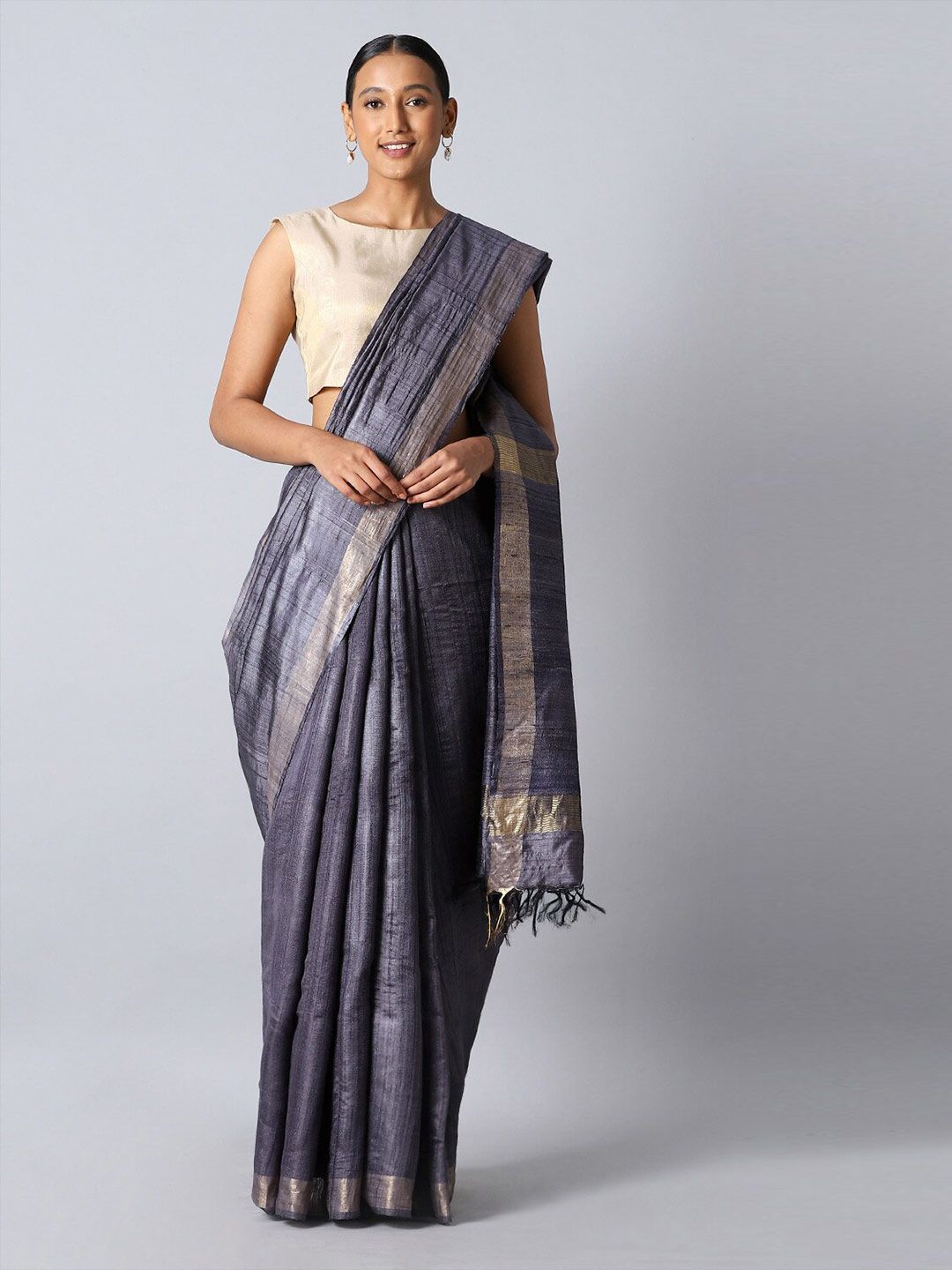 Taneira Blue & Gold-Toned Woven Design Zari Pure Silk Bhagalpuri Saree Price in India