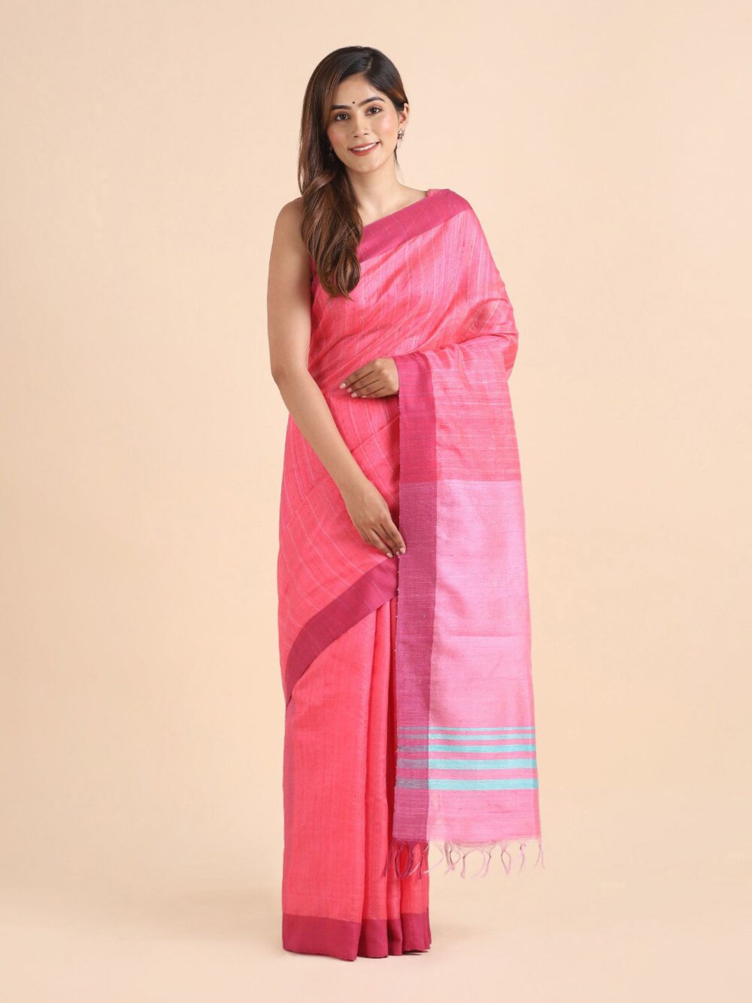 Taneira Pink & Blue Pure Silk Bhagalpuri Saree Price in India