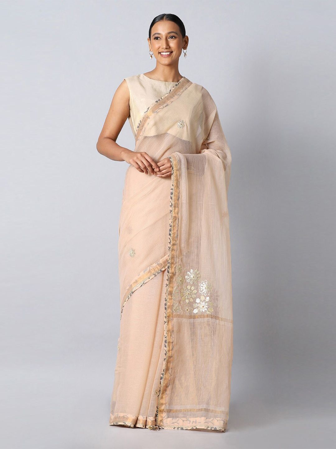 Taneira Beige Floral Pure Silk Kota Saree Price in India