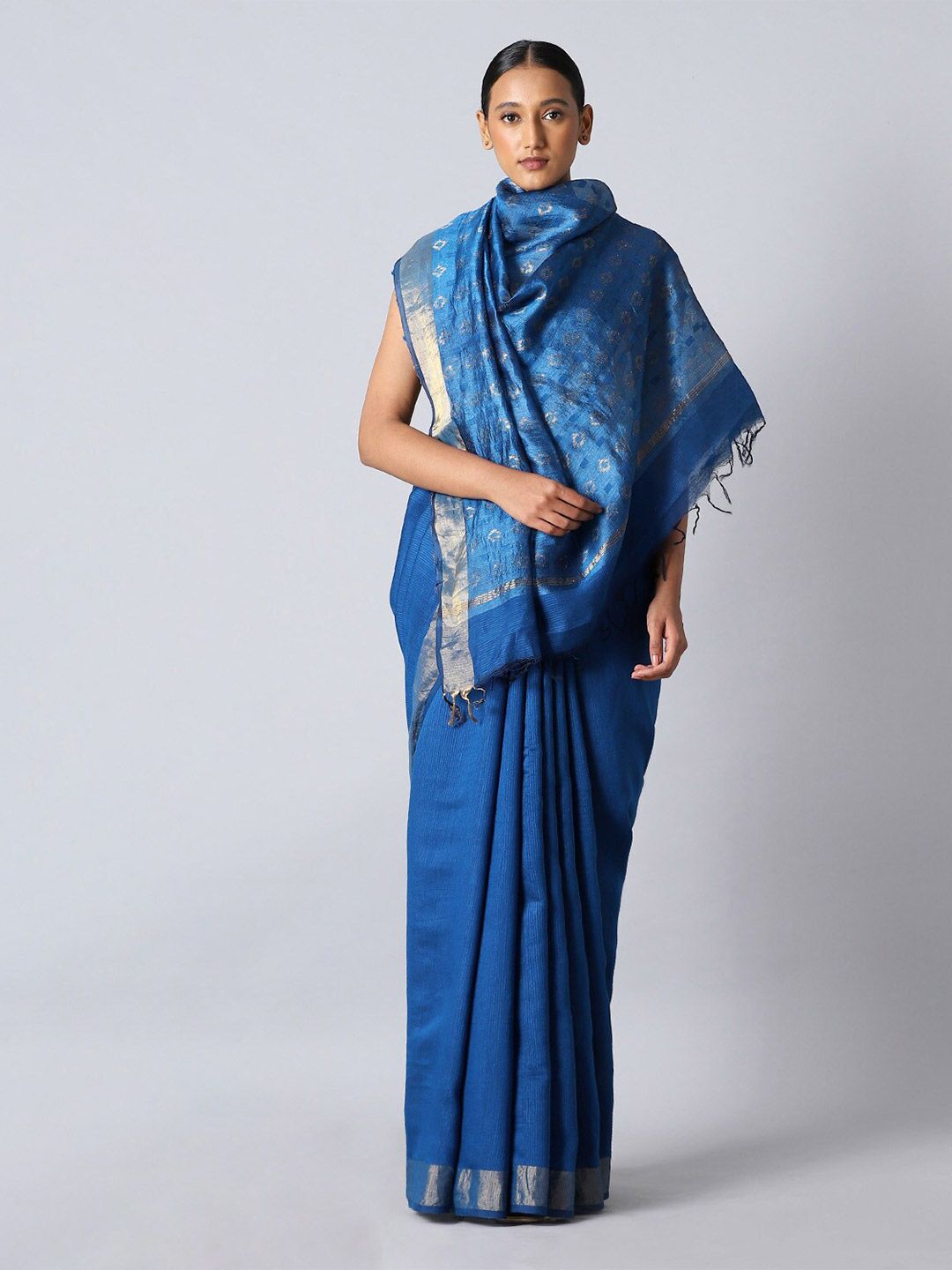 Taneira Blue Zari Pure Silk Bhagalpuri Saree Price in India