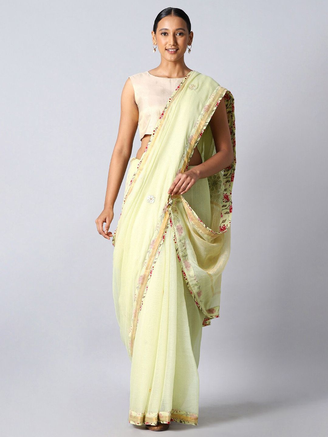 Taneira Green & Pink Pure Silk Kota Saree Price in India