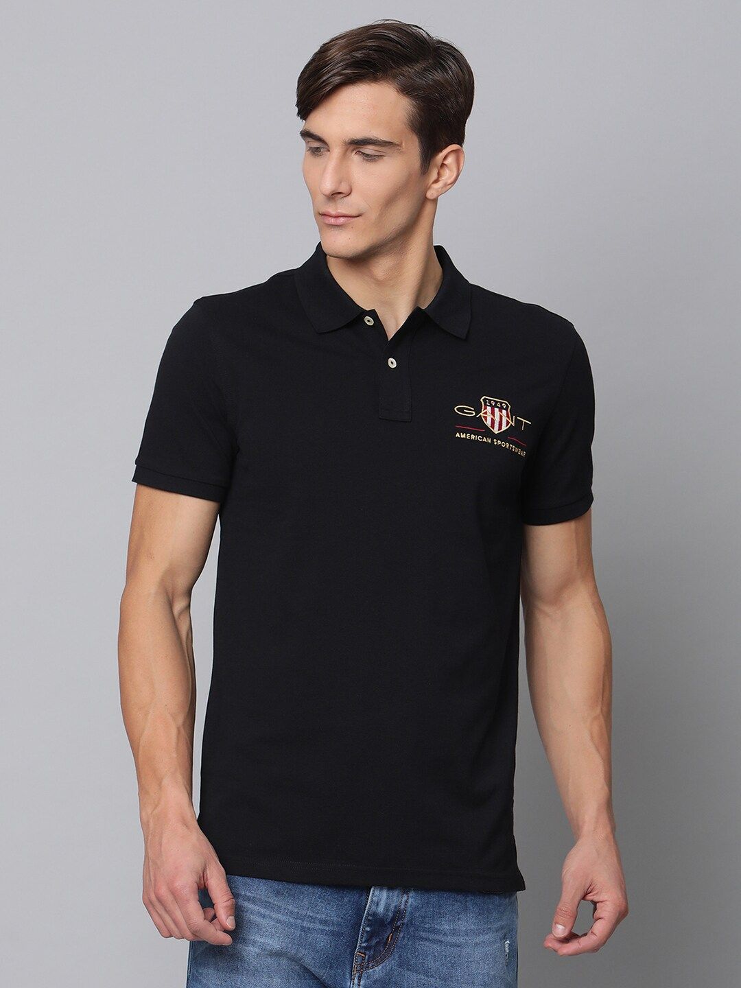 Gant Men White Solid Polo Collar Short Sleeves Tshirt