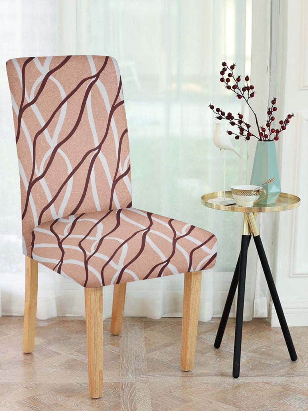 Slushy Mushy Set Of 4 Beige & Maroon Printed Chair Cover Price in India