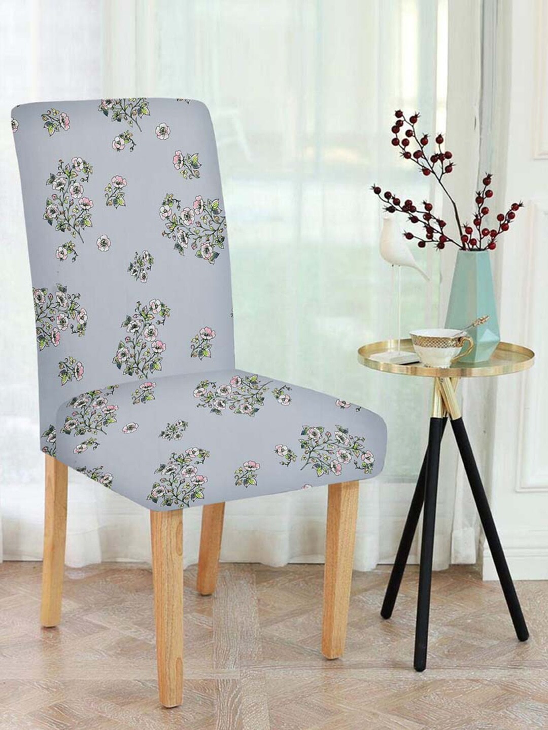 Slushy Mushy Pack Of 4 Grey Printed Chair Covers Price in India