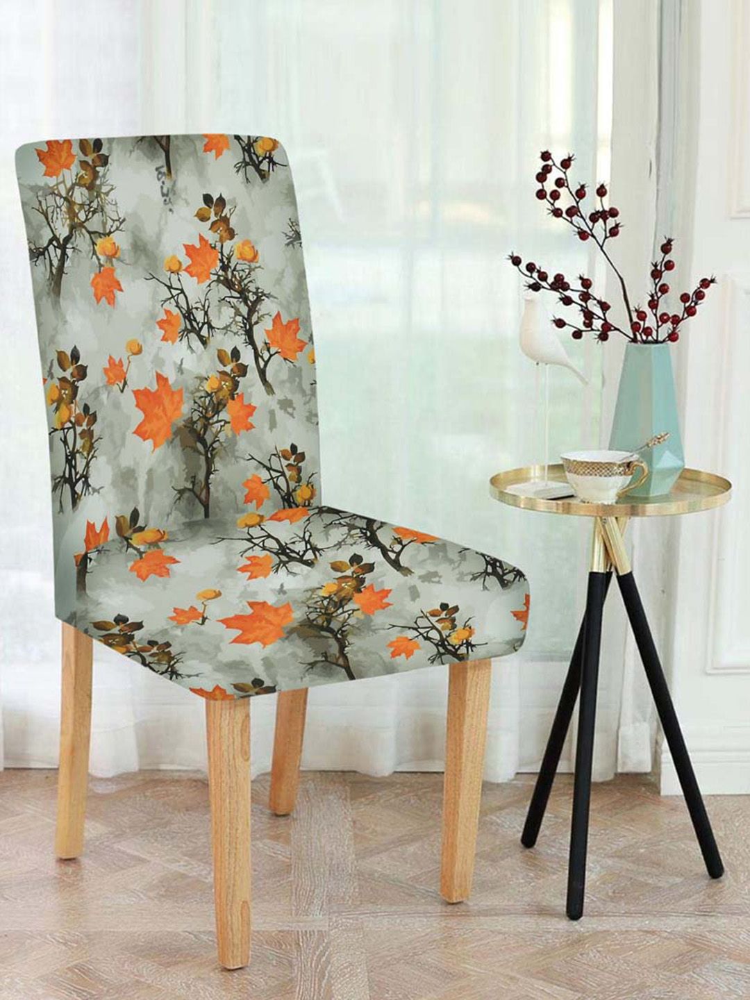 Slushy Mushy Green & Orange Set Of 4 Printed Chair Covers Price in India