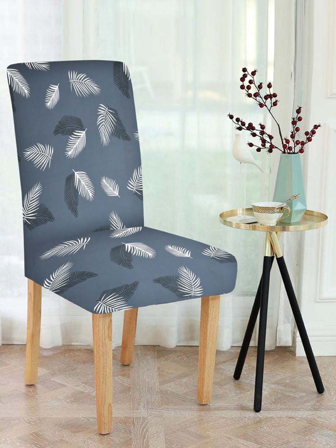 Slushy Mushy Set Of 4 Metallic & White Printed  Chair Cover Price in India