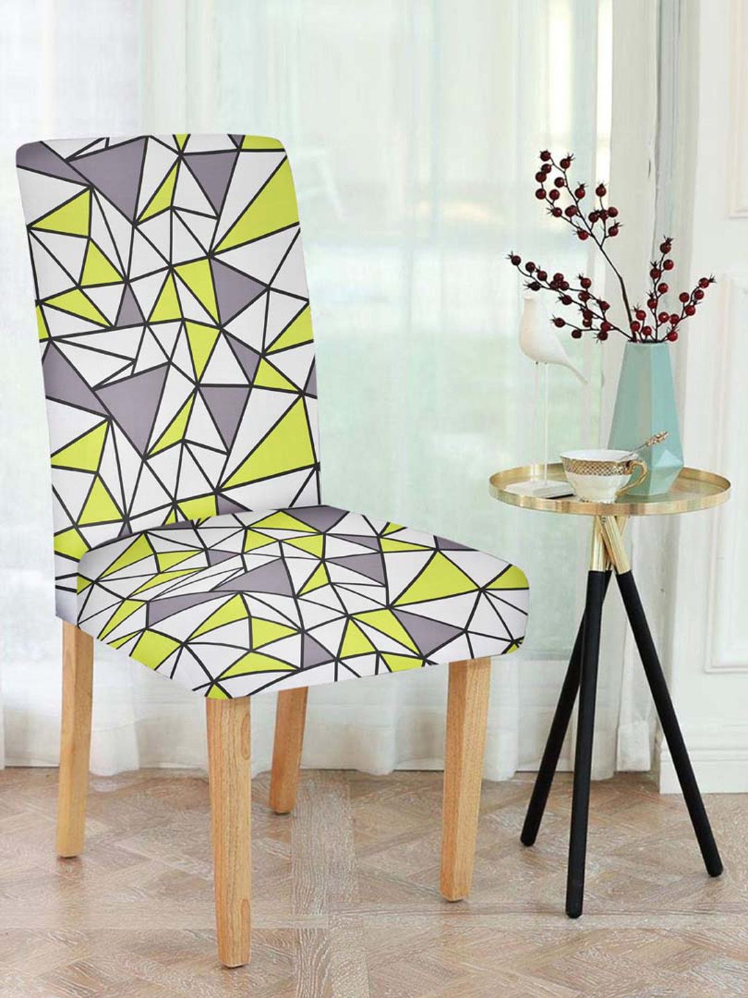Slushy Mushy Set of 4 White & Yellow Printed Chair Covers Price in India