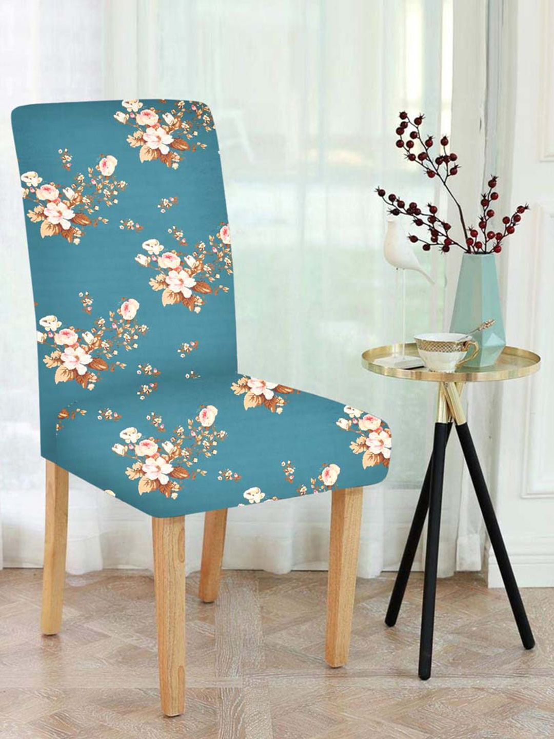 Slushy Mushy Set Of 4 Blue Printed Chair Cover Price in India