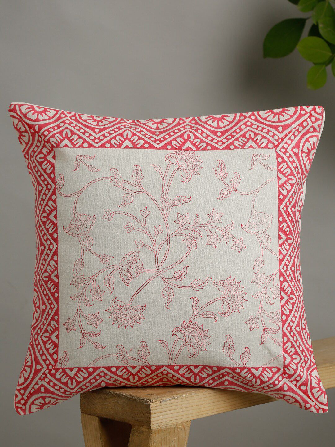 EK BY EKTA KAPOOR White & Pink Set of 2 Floral 100% Cotton Square Cushion Covers Price in India
