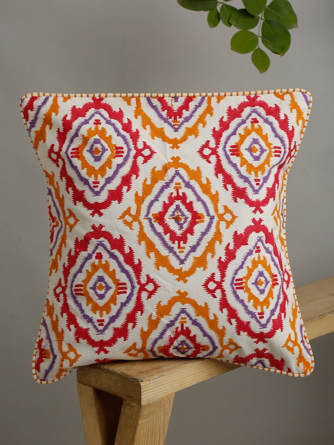 EK BY EKTA KAPOOR Off White & Red Set of 2 Printed Square Cushion Covers Price in India