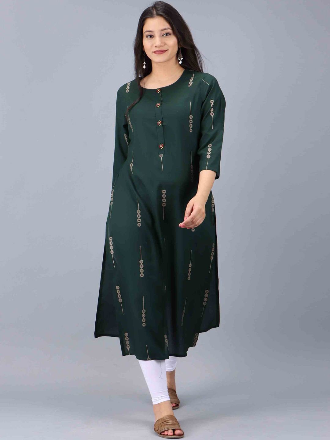 KALINI Women Green Geometric Embellished Flared Sleeves Gotta Patti Kurta Price in India