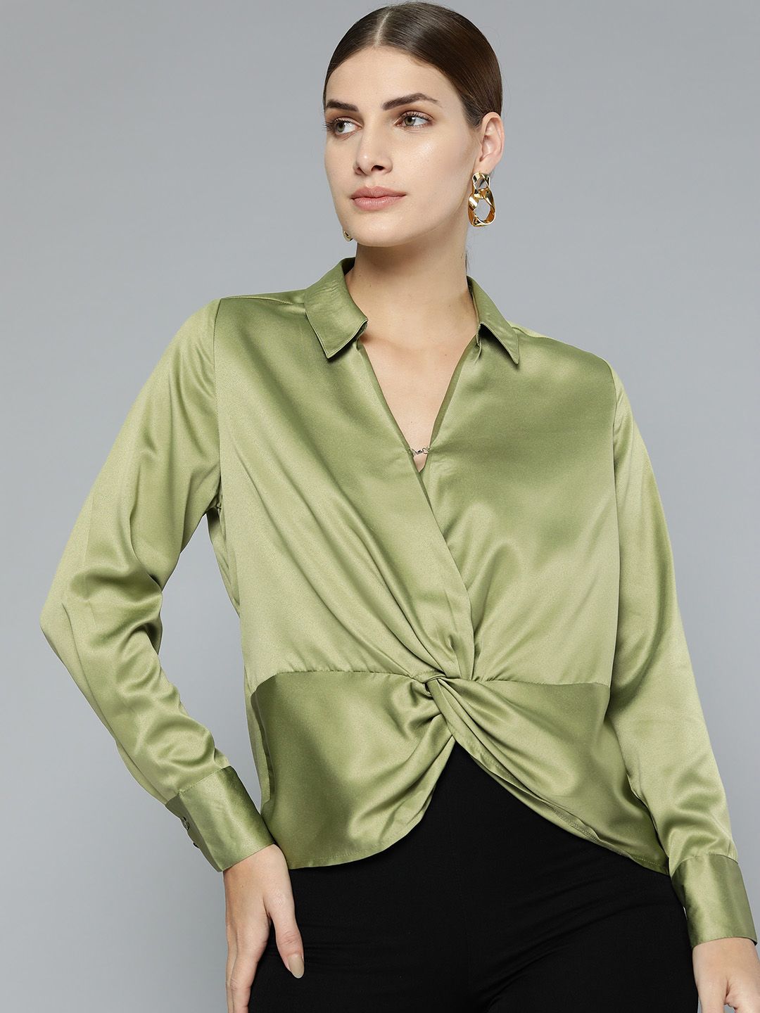 Chemistry Satin Finish Twisted Shirt Style Top Price in India