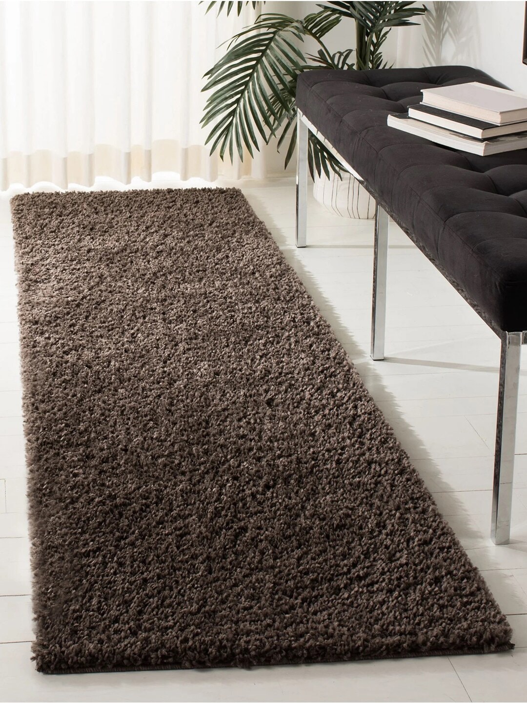 Nautica Brown Solid Ultra Soft Fluffy Anti Slip Backing Carpet Price in India