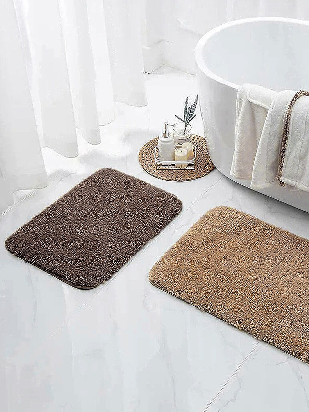 Nautica Set Of 2  Brown Solid 2800 GSM Bath Rugs Price in India