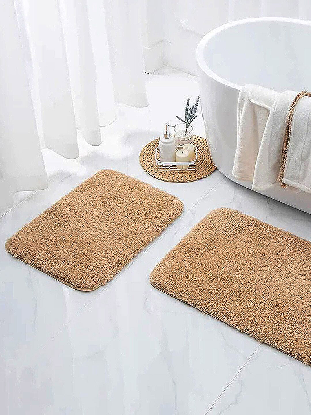 Nautica Set Of 2 Brown Solid 2800 GSM Bath Rugs Price in India