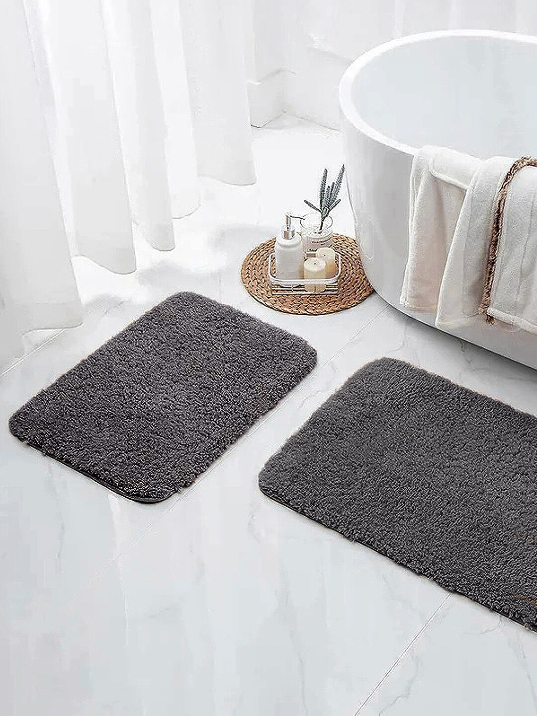 Nautica Pack Of 2 Solid 2800 GSM Ultra Soft Fluffy Anti-Slip Bath Rugs Price in India