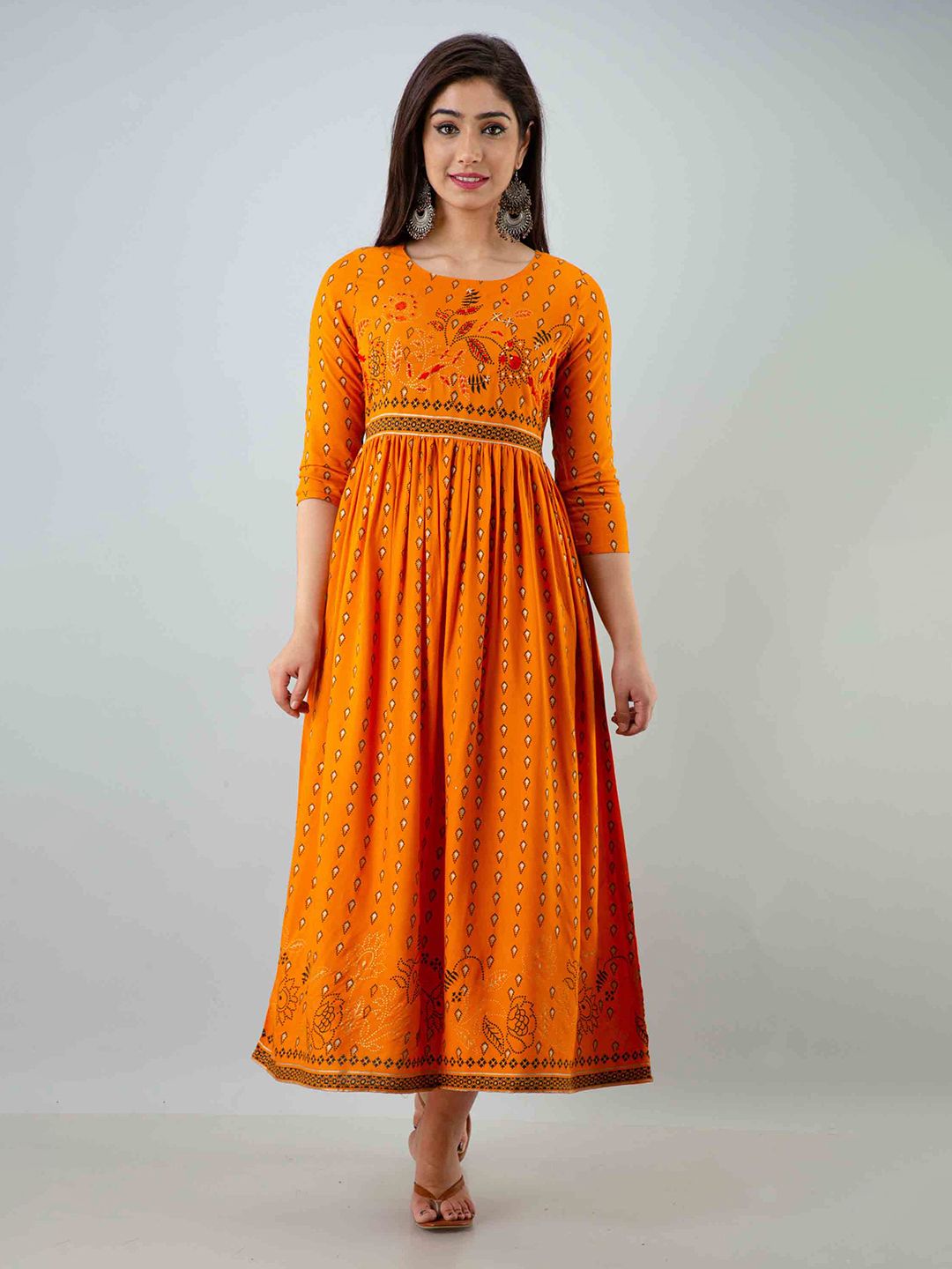 KALINI Women Mustard Yellow Ethnic Motifs Ethnic Midi Dress Price in India
