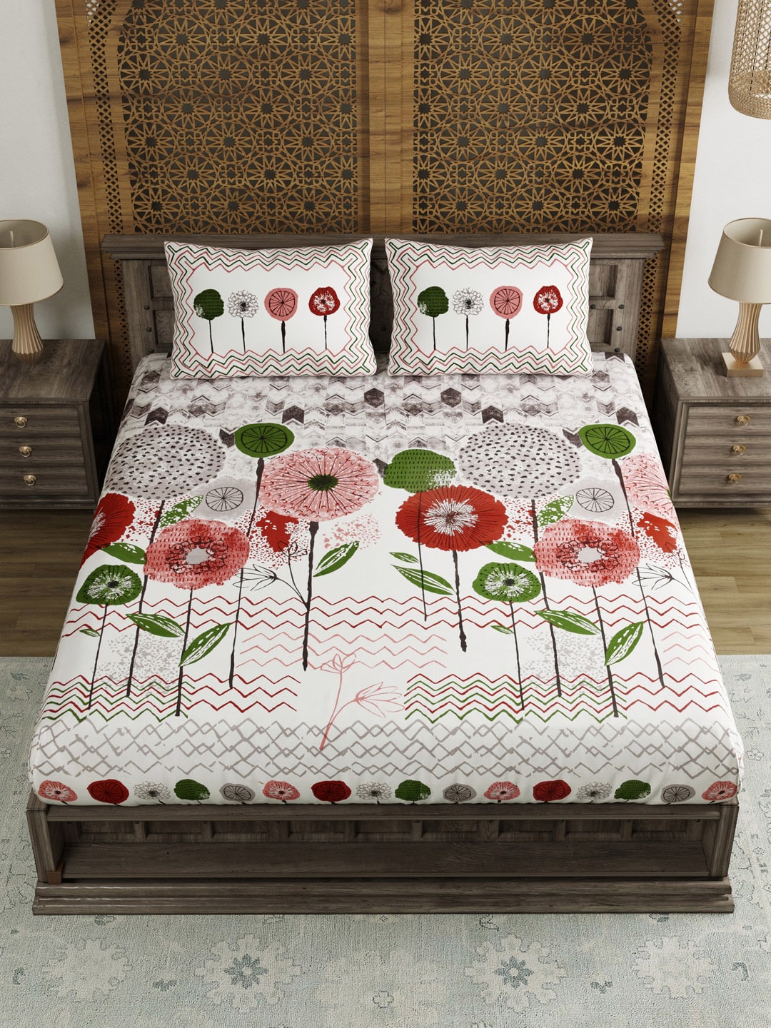 BLOCKS OF INDIA Unisex Red Bedsheets Price in India