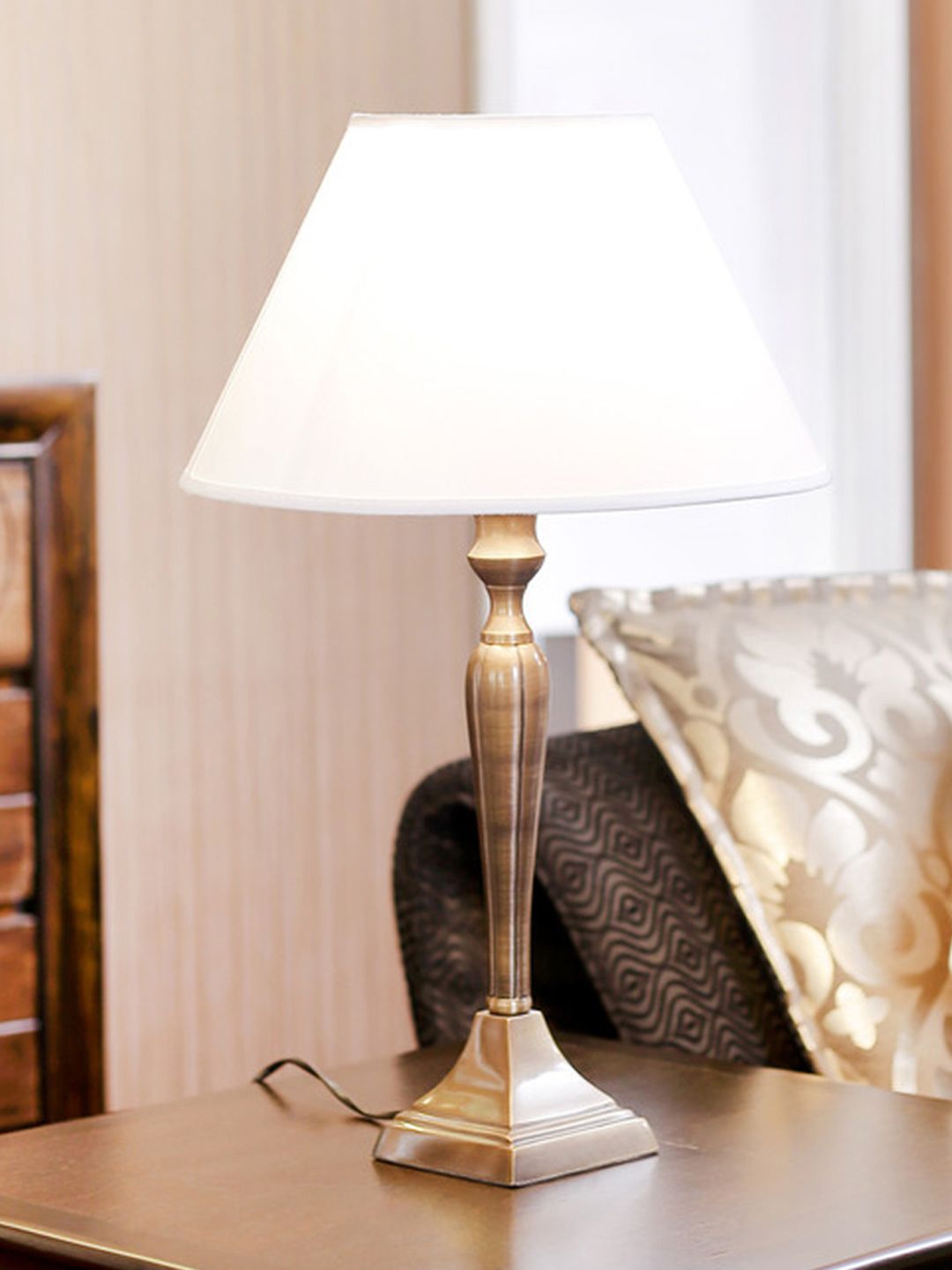 THE LIGHT STORE Gold-Toned & White Bedside Standard Table Lamp Price in India
