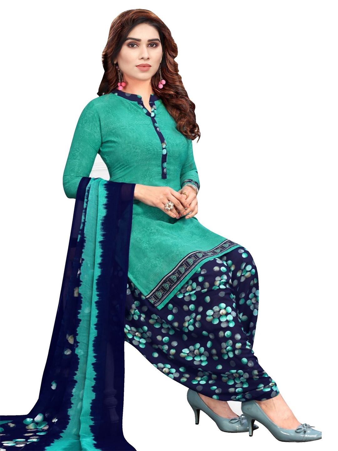 SALWAR STUDIO Green & Blue Printed Unstitched Dress Material Price in India