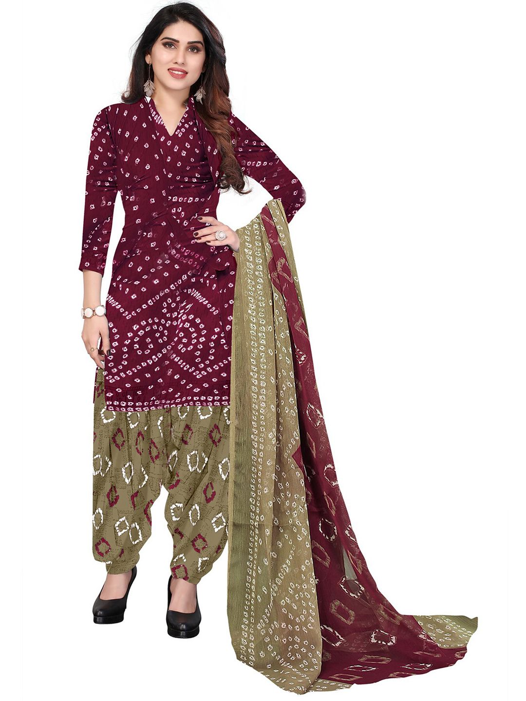 SALWAR STUDIO Maroon & Bronze-Toned Printed Unstitched Dress Material Price in India