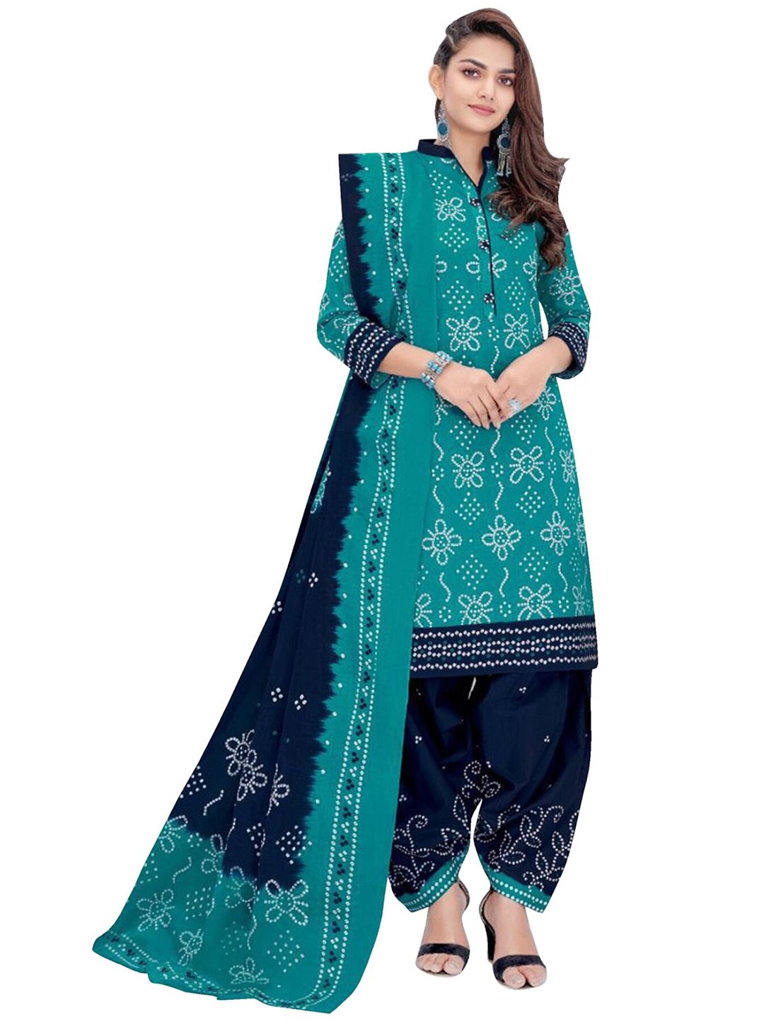 SALWAR STUDIO Blue & Black Printed Unstitched Dress Material Price in India