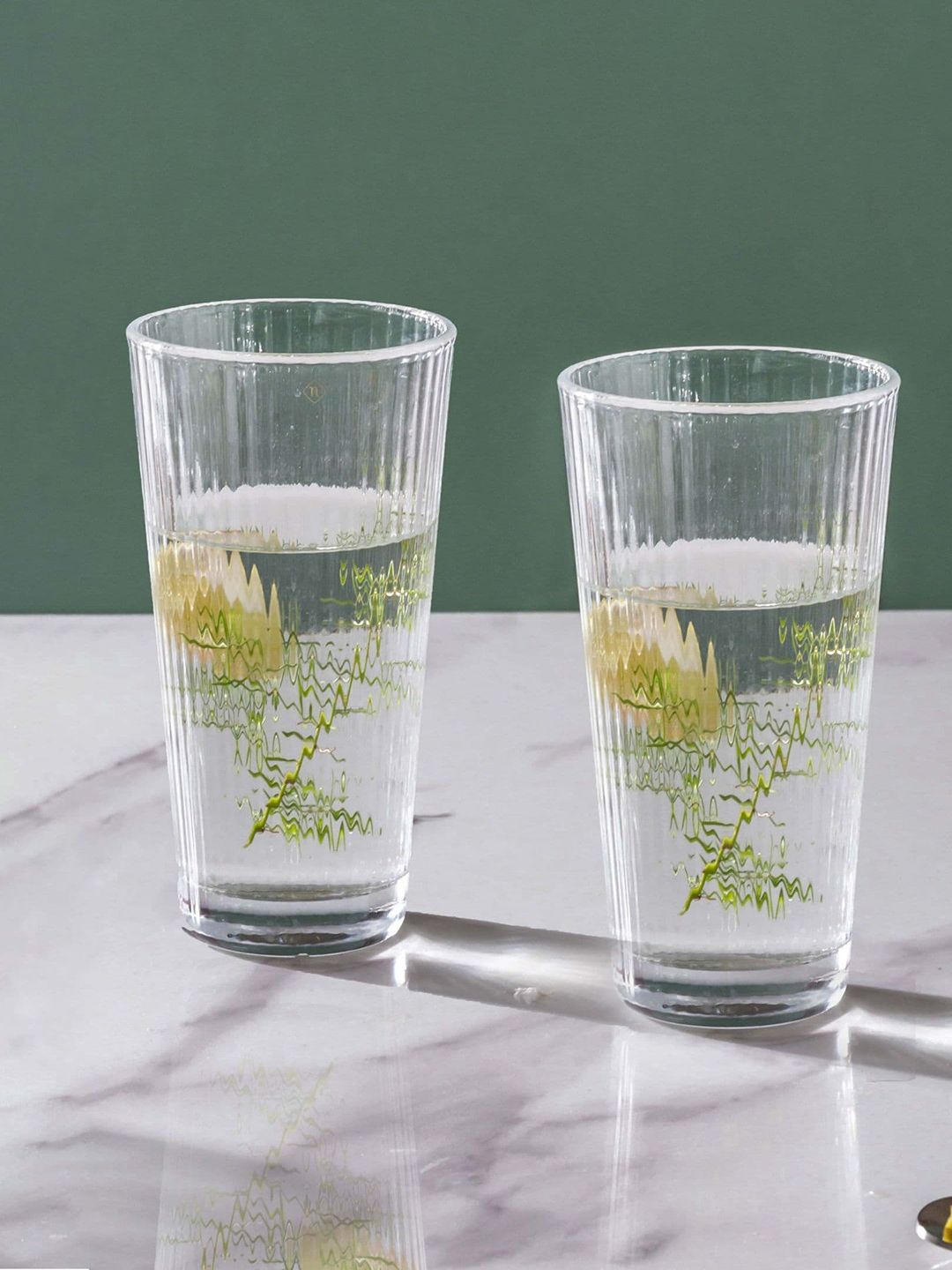 Nestasia Set Of 2 Transparent Long Striped Glassware Price in India