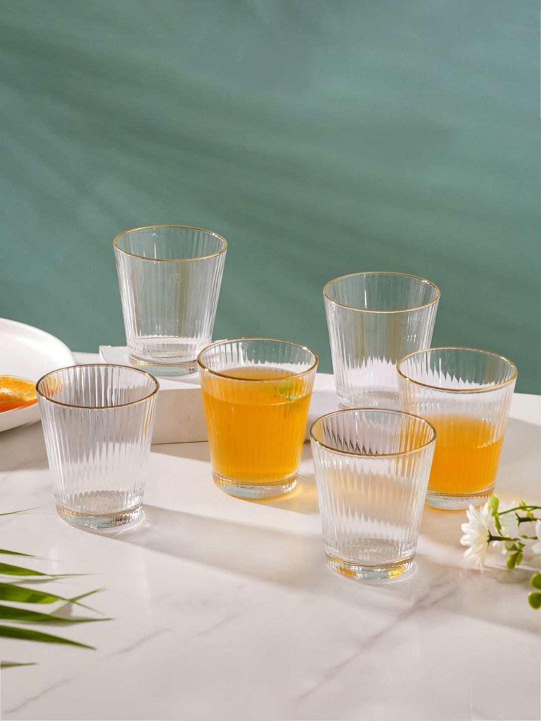 Nestasia Set Of 6 Transparent Striped Short Tumbler Glasses Price in India