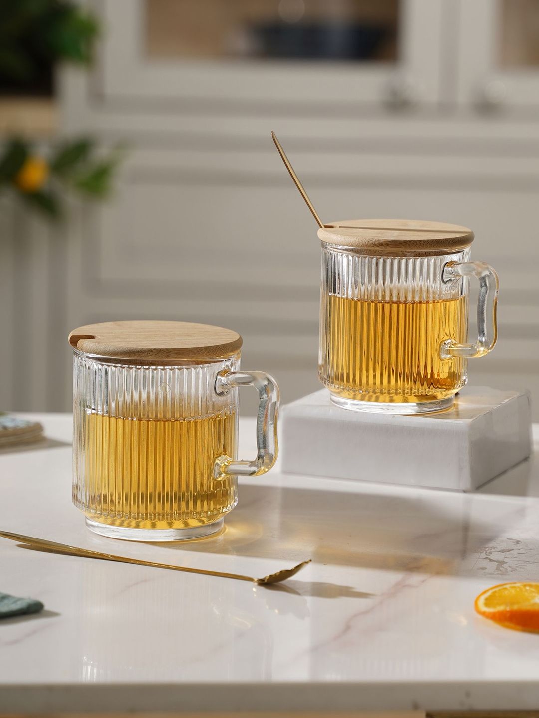 Nestasia Set of 2 Transparent Glass Mug With Lid And Spoon Price in India