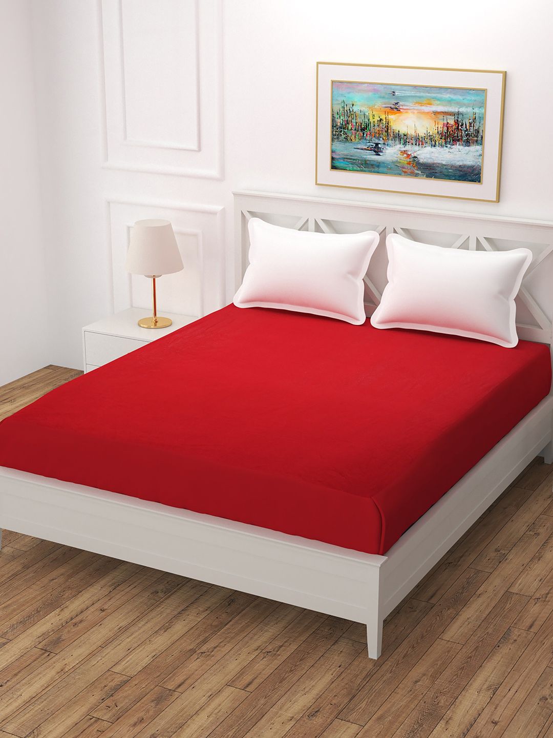 Molly & Michel Red Solid Waterproof King Size Mattress Protector Price in India