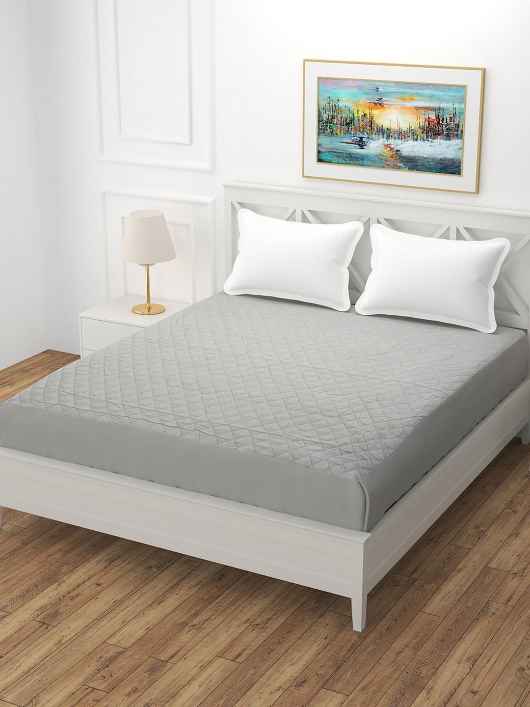 Molly & Michel Grey Quilted King Size Cotton Mattress Protector Price in India